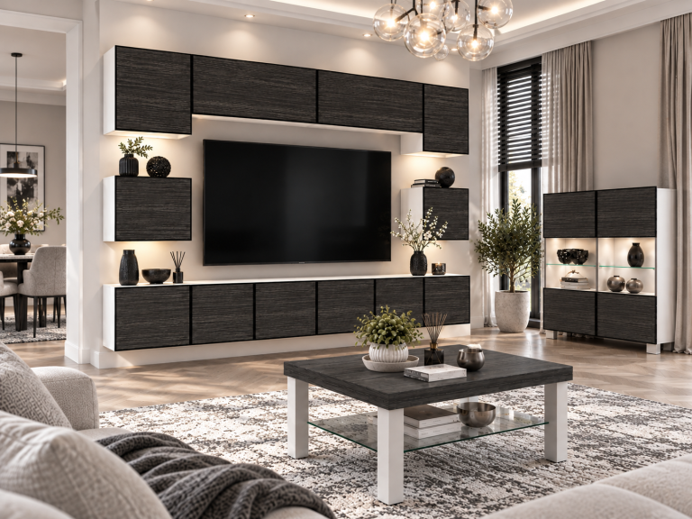 Parete attrezzata Linea 300 cm TV/RTV nera ebano Produttore IMP L Tarantino 3/5/W/HK/0/0