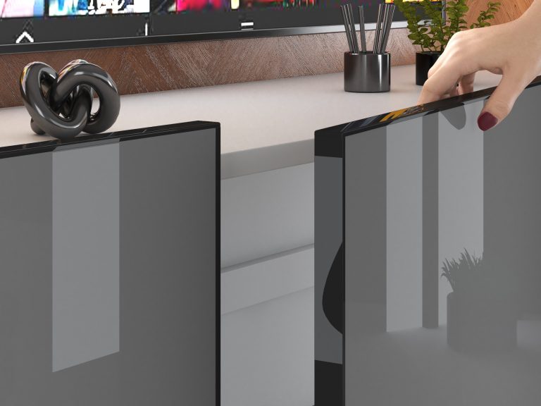 Parete attrezzata Linea 300 cm TV/RTV grigia lucida Produttore IMP L Monroe 2/5/W/S/0/0