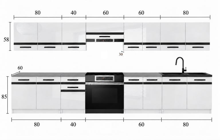 Meble kuchenne Prestige 320 cm biały mat z blatem Producent TOR P Vincent/0/WT/WT/0/0/SL