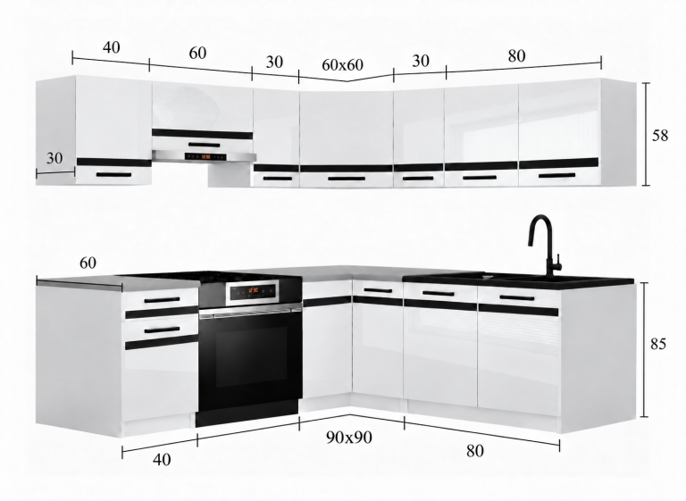 Mobili da cucina Prestige 360 cm glamour wood con piano di lavoro Produttore TOR P Pablo/0/WT/GW1/0/A1/CM