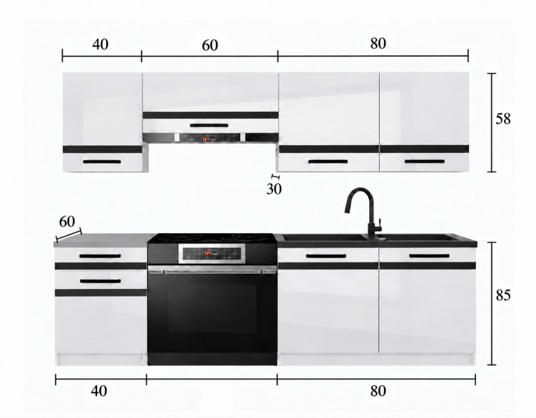 Meble kuchenne Prestige 180 cm biały mat bez blatu Producent TOR P Leonardo/0/WT/WT/BB/0/CM