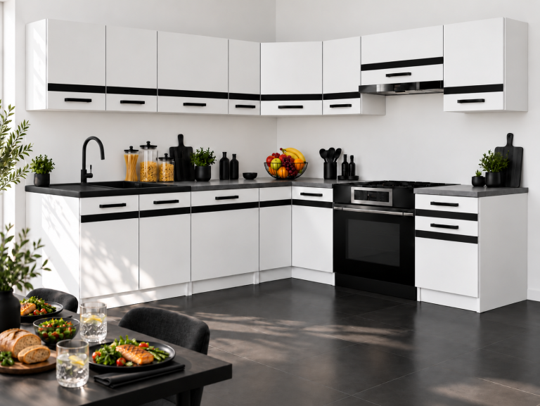 Mobili da cucina Prestige 420 cm bianco opaco con piano di lavoro Produttore TOR P Gustav/0/WT/WT/0/A1/CM