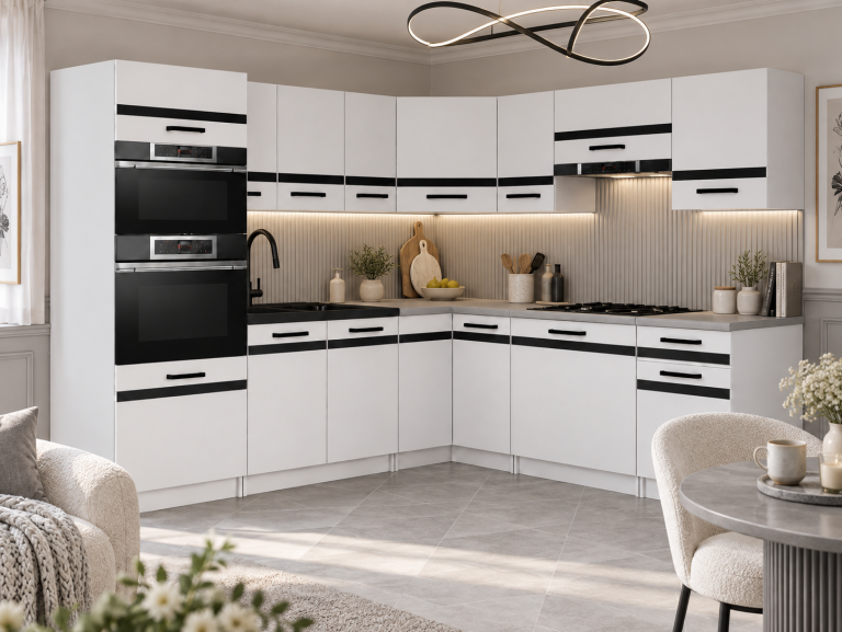 Mobili da cucina Prestige 420 cm bianco opaco con piano di lavoro Produttore TOR P Diego/0/WT/WT/0/0/CM