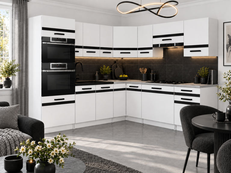 Mobili da cucina Prestige 420 cm bianco opaco con piano di lavoro Produttore TOR P Diego/0/WT/WT/0/A1/CM