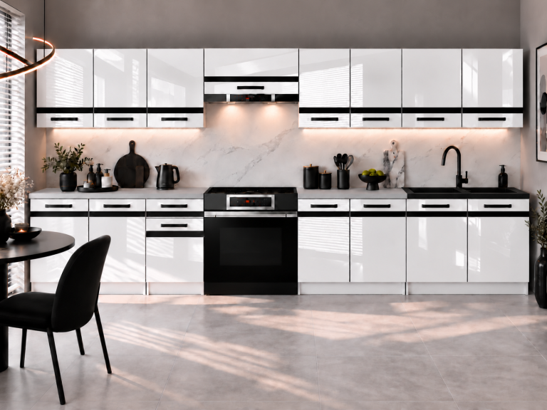 Mobili da cucina Prestige 320 cm bianco brillante con piano di lavoro Produttore INF P Vincent/0/WT/W/0/A1/CM