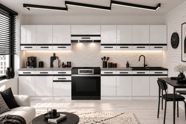 Mobili da cucina Prestige 320 cm bianco brillante con piano di lavoro Produttore INF P Vincent/0/WT/W/0/A1/CM