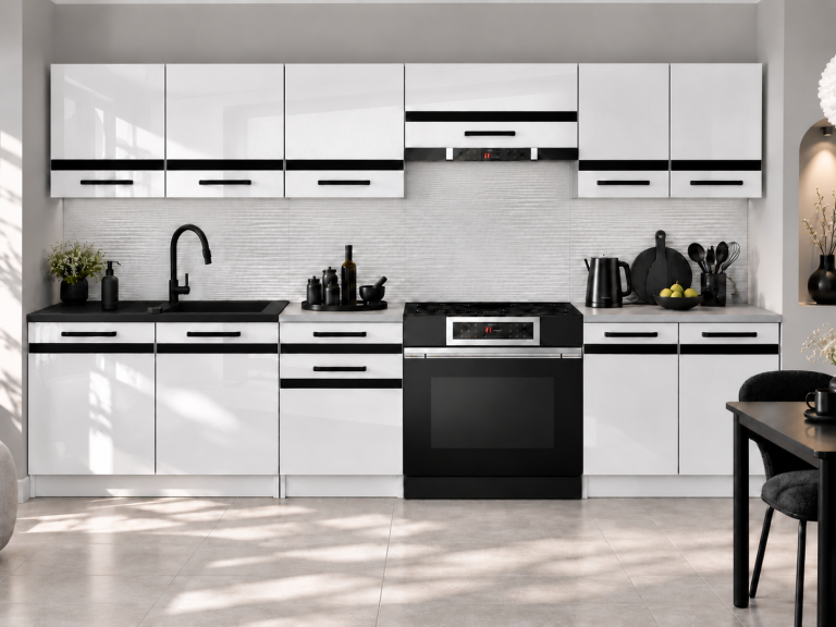 Meble kuchenne Prestige 240 cm biały połysk bez blatu Producent INF P Salvador/0/WT/W/BB/0/CM