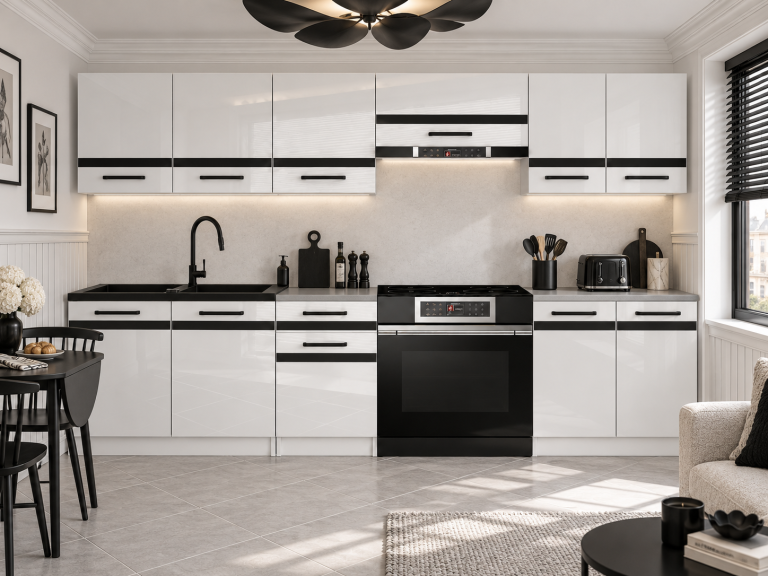 Meble kuchenne Prestige 240 cm biały połysk z blatem Producent INF P Salvador/0/WT/W/0/A1/CM