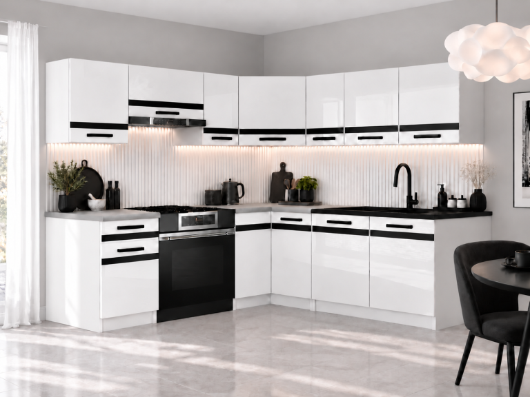 Mobili da cucina Prestige 360 cm bianco brillante con piano di lavoro Produttore INF P Pablo/0/WT/W/0/A1/CM