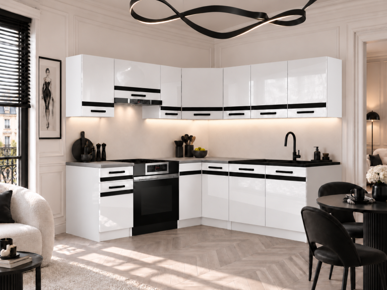 Mobili da cucina Prestige 360 cm bianco brillante con piano di lavoro Produttore INF P Pablo/0/WT/W/0/A1/CM