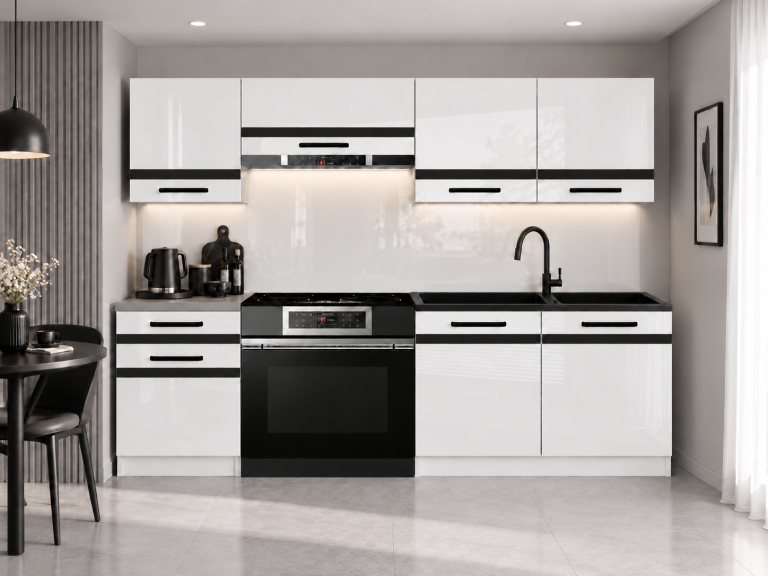 Meble kuchenne Prestige 180 cm biały połysk bez blatu Producent INF P Leonardo/0/WT/W/BB/0/CM