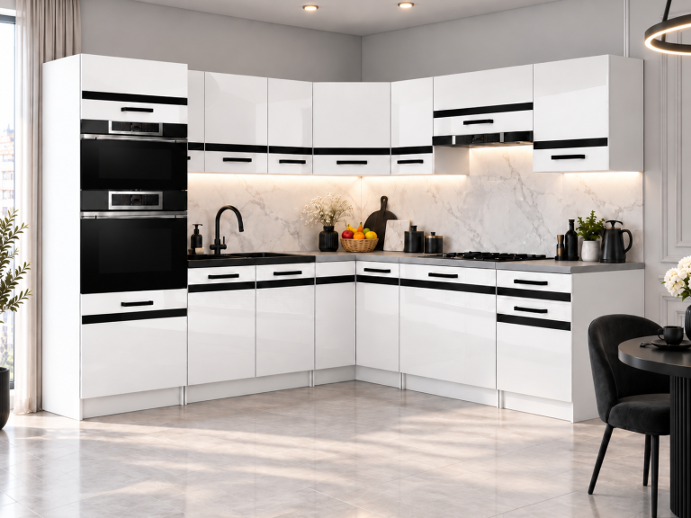 Mobili da cucina Prestige 420 cm bianco brillante senza piano di lavoro Produttore INF P Diego/0/WT/W/BB/0/CM
