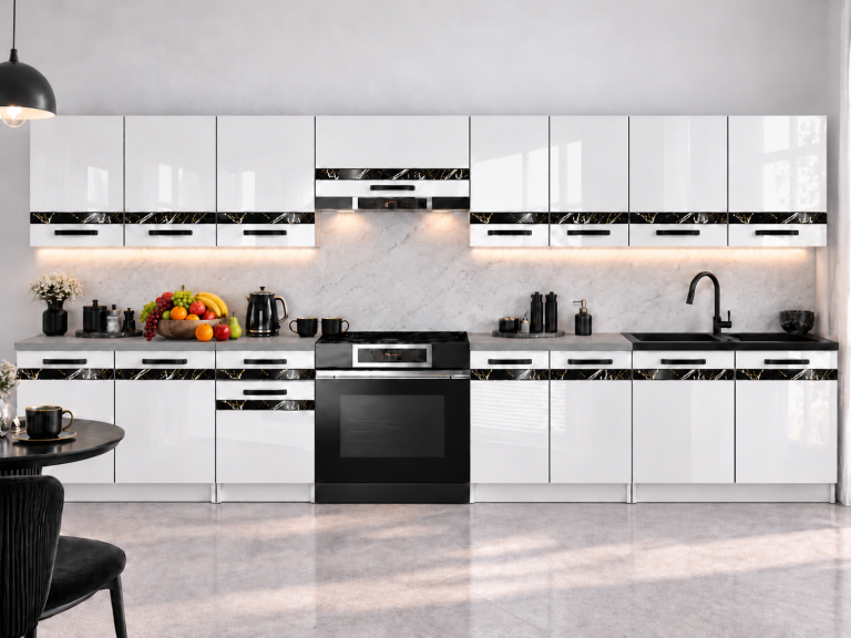 Mobili da cucina Prestige 320 cm bianco brillante con piano di lavoro Produttore INF P Vincent/0/WT/W/0/0/CS