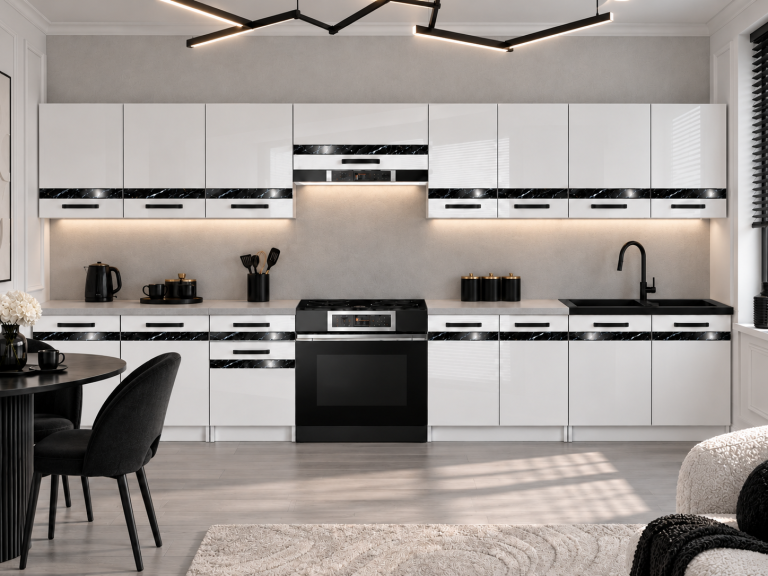 Mobili da cucina Prestige 320 cm bianco brillante con piano di lavoro Produttore INF P Vincent/0/WT/W/0/A1/CS
