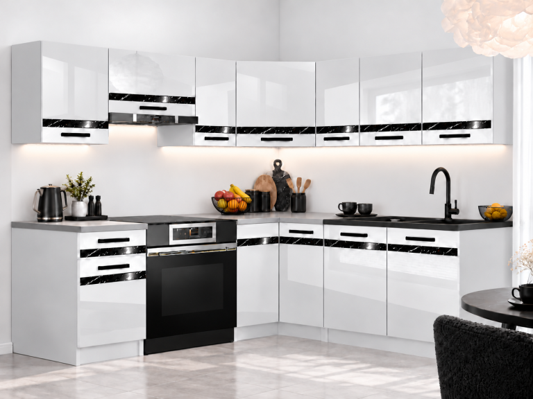 Mobili da cucina Prestige 360 cm bianco brillante con piano di lavoro Produttore INF P Pablo/0/WT/W/0/0/CS