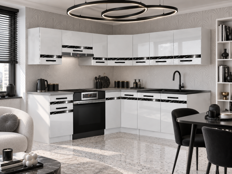 Mobili da cucina Prestige 360 cm bianco brillante con piano di lavoro Produttore INF P Pablo/0/WT/W/0/A1/CS