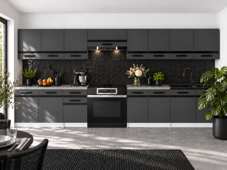 Mobili da cucina Prestige 320 cm grigio opaco senza piano di lavoro Produttore TOR P Vincent/0/WT/SR/BB/0/CM