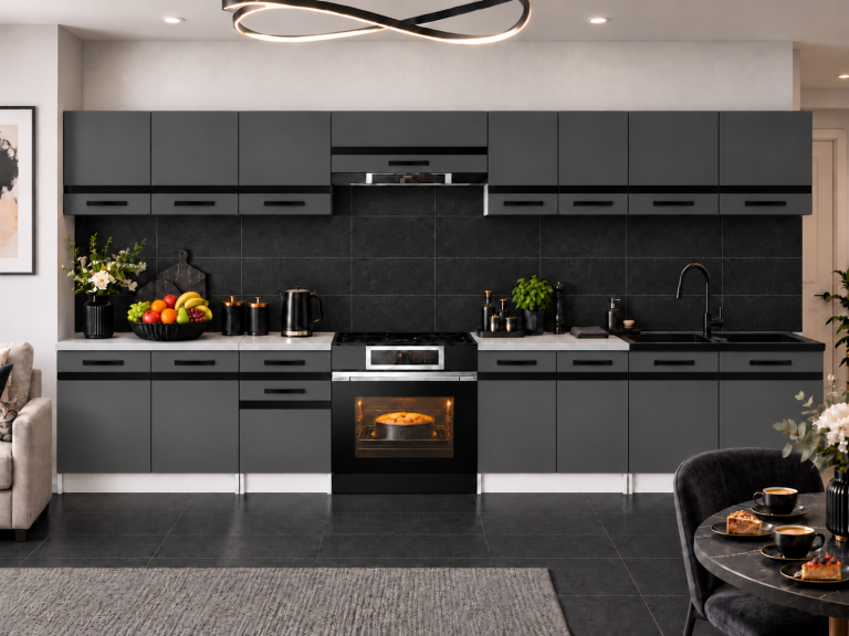 Mobili da cucina Prestige 320 cm grigio opaco senza piano di lavoro Produttore TOR P Vincent/0/WT/SR/BB/A1/CM