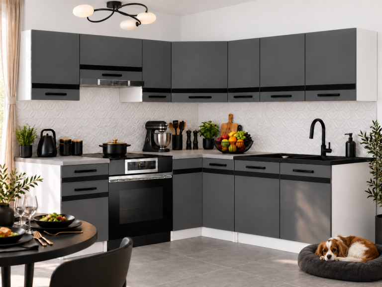 Mobili da cucina Prestige 360 cm grigio opaco con piano di lavoro Produttore TOR P Pablo/0/WT/SR/0/A1/CM