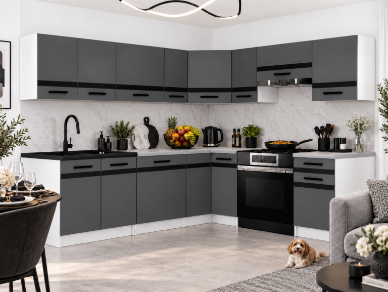 Mobili da cucina Prestige 420 cm grigio opaco con piano di lavoro Produttore TOR P Gustav/0/WT/SR/0/A1/CM