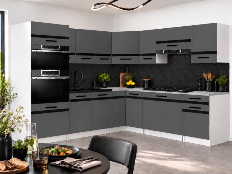 Mobili da cucina Prestige 420 cm grigio opaco con piano di lavoro Produttore TOR P Diego/0/WT/SR/0/0/CM