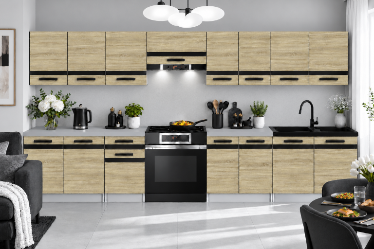 Mobili da cucina Prestige 320 cm quercia sonoma senza piano di lavoro Produttore TOR P Vincent/0/WT/DS/BB/A1/CM