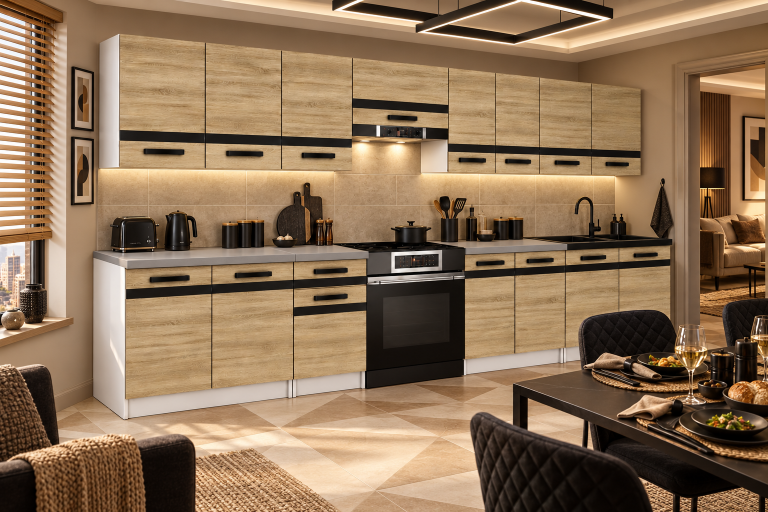 Mobili da cucina Prestige 320 cm quercia sonoma senza piano di lavoro Produttore TOR P Vincent/0/WT/DS/BB/A1/CM
