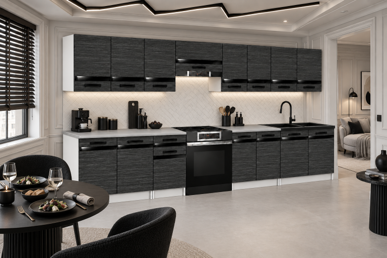 Mobili da cucina Prestige 320 cm ebano reale con piano di lavoro Produttore TOR P Vincent/0/WT/HK/0/A1/CP