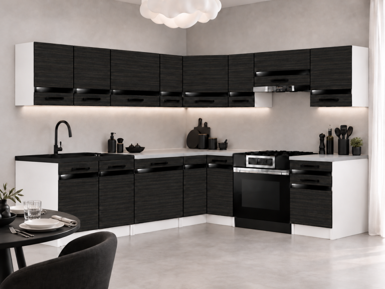 Mobili da cucina Prestige 420 cm ebano reale con piano di lavoro Produttore TOR P Gustav/0/WT/HK/0/A1/CP