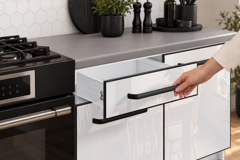Meble kuchenne Linea 320 cm biały połysk bez blatu Producent INF L Vincent/0/WT/W/BB/A1