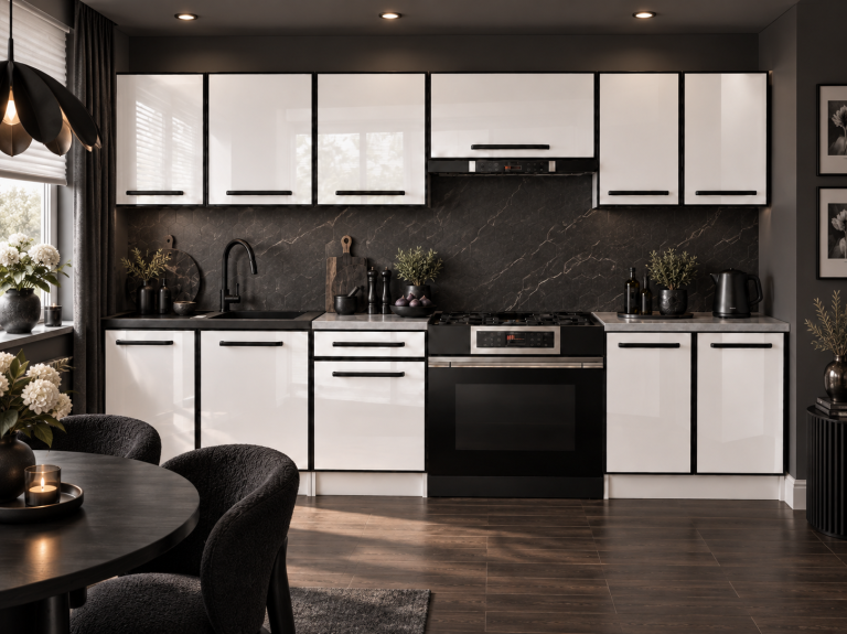 Mobili da cucina Linea 240 cm bianco brillante con piano di lavoro Produttore INF L Salvador/0/WT/W/0/A1