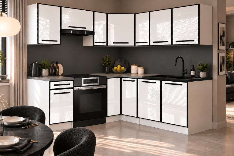 Meble kuchenne Linea 360 cm biały połysk bez blatu Producent INF L Pablo/0/WT/W/BB/A1