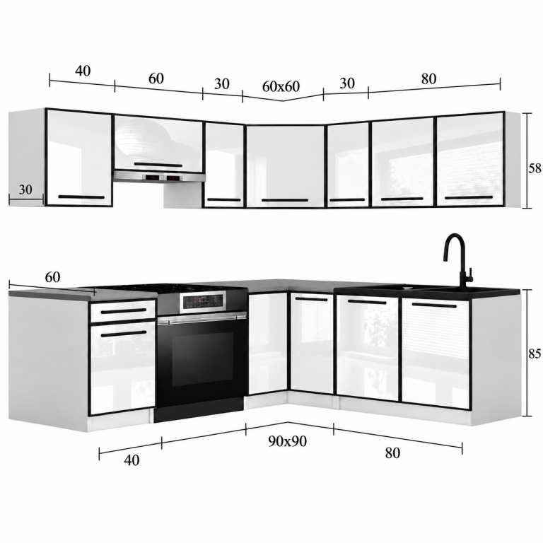 Meble kuchenne Linea 360 cm biały połysk bez blatu Producent INF L Pablo/0/WT/W/BB/A1