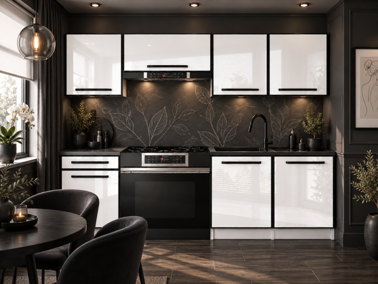 Mobili da cucina Linea 180 cm bianco brillante con piano di lavoro Produttore INF L Leonardo/0/WT/W/0/A1
