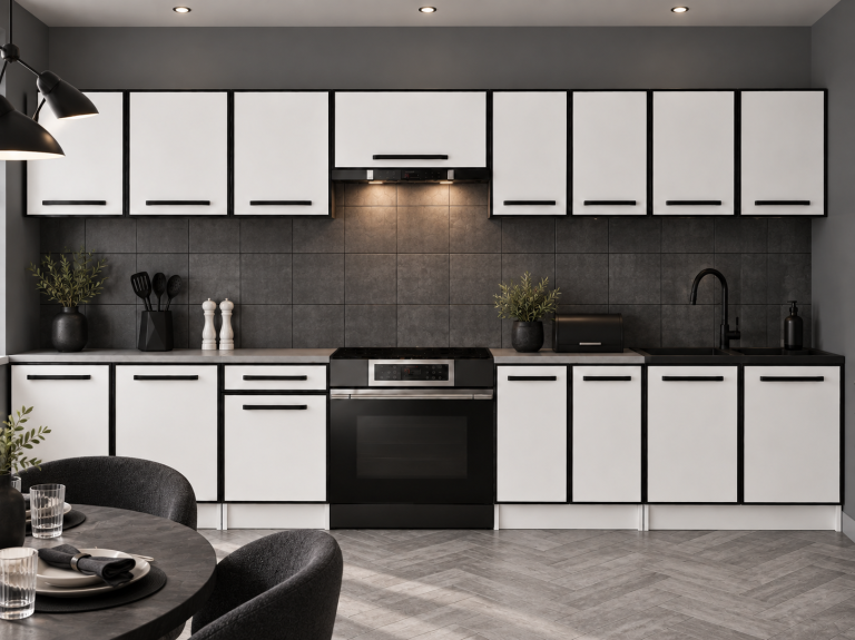Mobili da cucina Linea 320 cm bianco opaco con piano di lavoro Produttore TOR L Vincent/0/WT/WT/0/A1