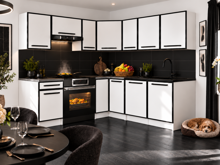 Meble kuchenne Linea 360 cm biały mat bez blatu Producent TOR L Pablo/0/WT/WT/BB/A1