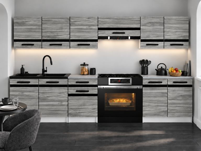 Meble kuchenne Prestige 240 cm glamour wood z blatem Producent TOR P Salvador/0/WT/GW1/0/0/CM
