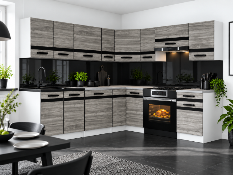 Mobili da cucina Prestige 420 cm glamour wood senza piano di lavoro Produttore TOR P Gustav/0/WT/GW1/BB/A1/CM