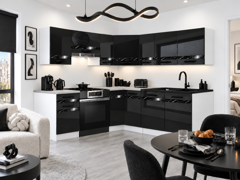 Mobili da cucina Prestige 360 cm nero brillante senza piano di lavoro Produttore INF P Pablo/0/WT/B/BB/A1/CS