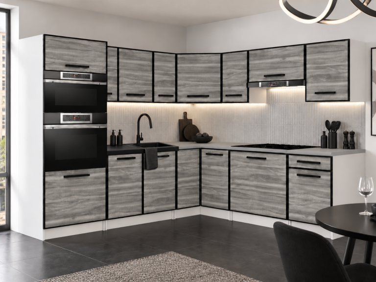 Meble kuchenne Linea 420 cm glamour wood bez blatu Producent TOR L Diego/0/WT/GW1/BB/A1
