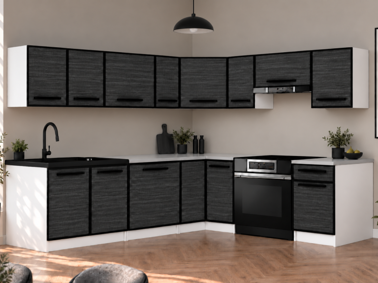 Meble kuchenne Linea 420 cm heban królewski z blatem Producent TOR L Gustav/0/WT/HK/0/0