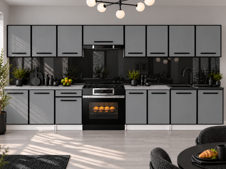 Mobili da cucina Linea 320 cm grigio opaco con piano di lavoro Produttore TOR L Vincent/0/WT/SR/0/A