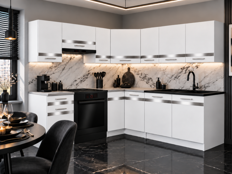 Mobili da cucina Prestige 360 cm bianco opaco con piano di lavoro Produttore TOR P Pablo/0/WT/WT/0/C1/SL