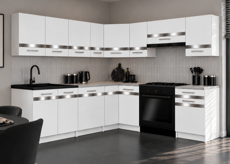 Mobili da cucina Prestige 420 cm bianco opaco con piano di lavoro Produttore TOR P Gustav/0/WT/WT/0/C1/SL