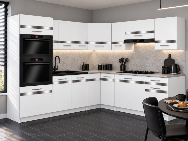 Mobili da cucina Prestige 420 cm bianco opaco con piano di lavoro Produttore TOR P Diego/0/WT/WT/0/C1/SL