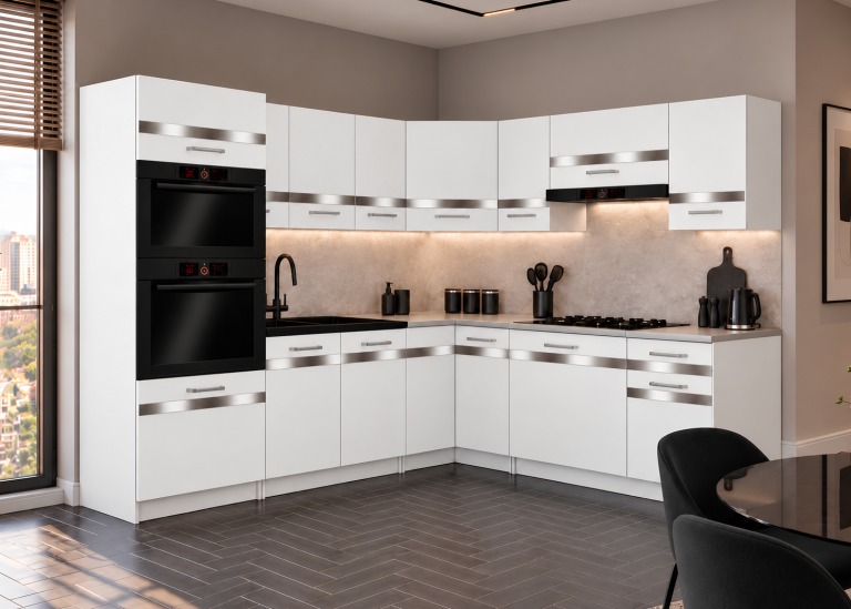 Mobili da cucina Prestige 420 cm bianco opaco con piano di lavoro Produttore TOR P Diego/0/WT/WT/0/C1/SL