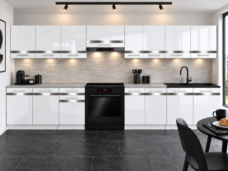 Mobili da cucina Prestige 320 cm bianco brillante senza piano di lavoro Produttore INF P Vincent/0/WT/W/BB/C1/SL