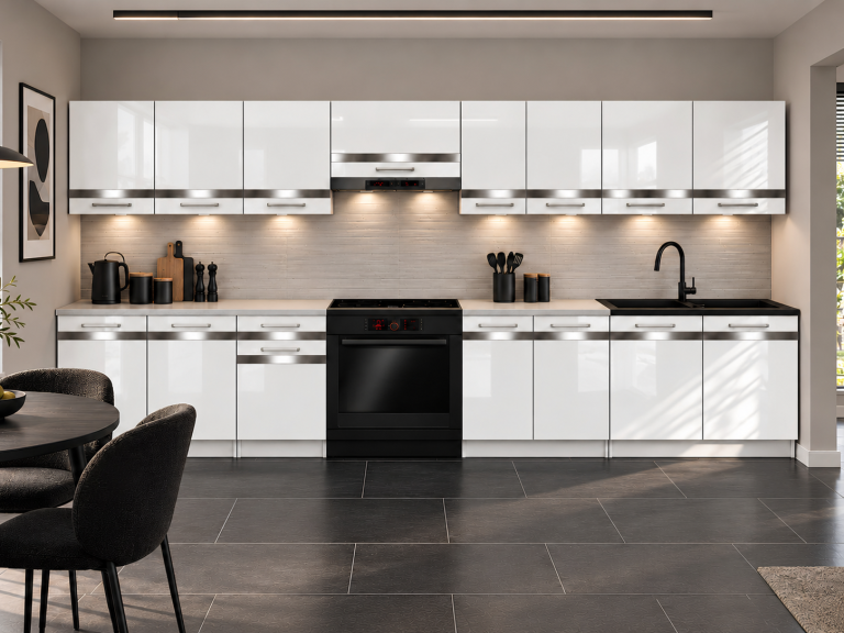 Mobili da cucina Prestige 320 cm bianco brillante senza piano di lavoro Produttore INF P Vincent/0/WT/W/BB/C1/SL