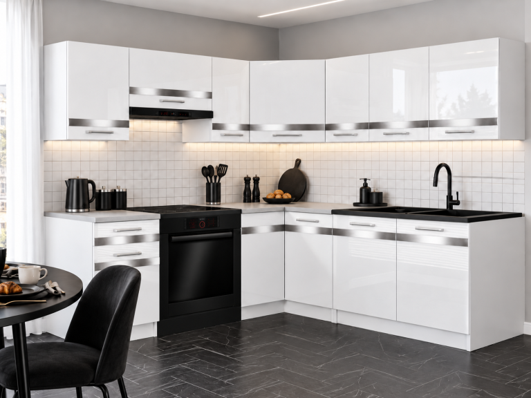 Mobili da cucina Prestige 360 cm bianco brillante con piano di lavoro Produttore INF P Pablo/0/WT/W/0/C1/SL