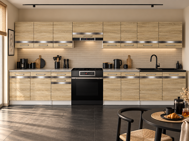 Mobili da cucina Prestige 320 cm quercia sonoma senza piano di lavoro Produttore TOR P Vincent/0/WT/DS/BB/0/SL
